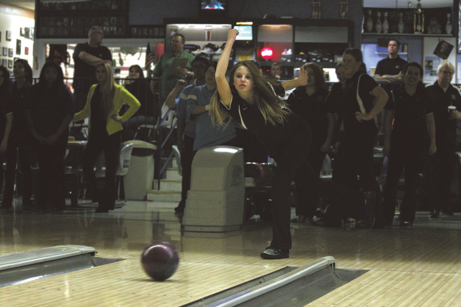 Sophomore Jaylah Young, one of Wenatchees top bowlers,  at a home bowling match on Nov. 12. 