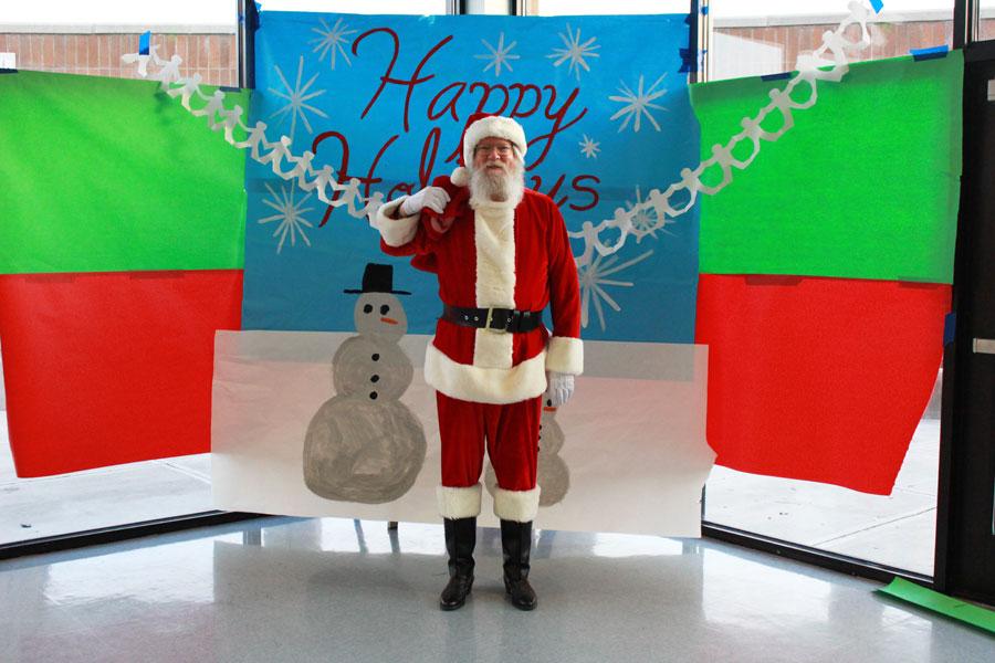Don Shoemake, a guest teacher, dressed as Santa Claus for Thursday’s Winter Week activity. Students were able to take pictures with Santa Claus in the morning, break, and at lunch.