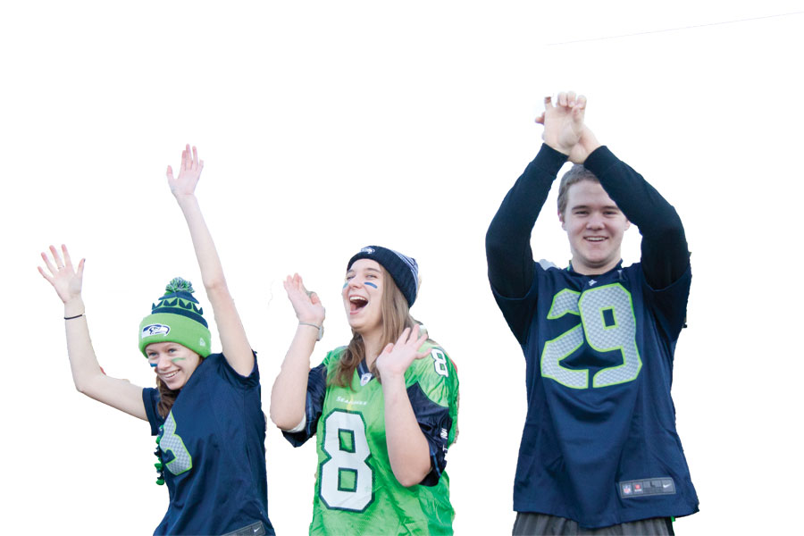 Sophomores+Lexie+Batman+and+Sophie+Steinberg%2C+and+junior+Brandon+Steele+are+dedicated+to+the+Seattle+Seahawks.