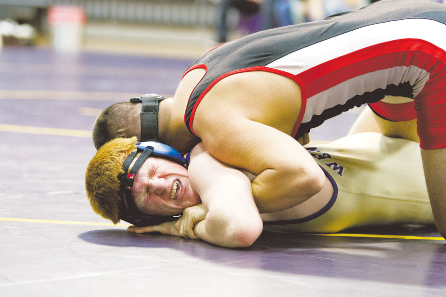 Freshman Dillon Bair fights back against a Sunnyside wrestler on Jan. 23 to help contribute to a Panther victory.