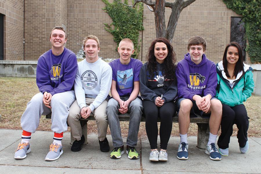 At the conclusion of the winter sports season, The Apple Leaf recognizes athletes for outstanding performance, leadership, or overall attitude towards the game. The athletes for each sport have been chosen by their coaches. From left to right, senior Dillon Sugg, senior Kris Garrett, sophomore Austin Boese, senior Alexis DaSilva, sophomore Gavin Long, and senior Katie Kansky.