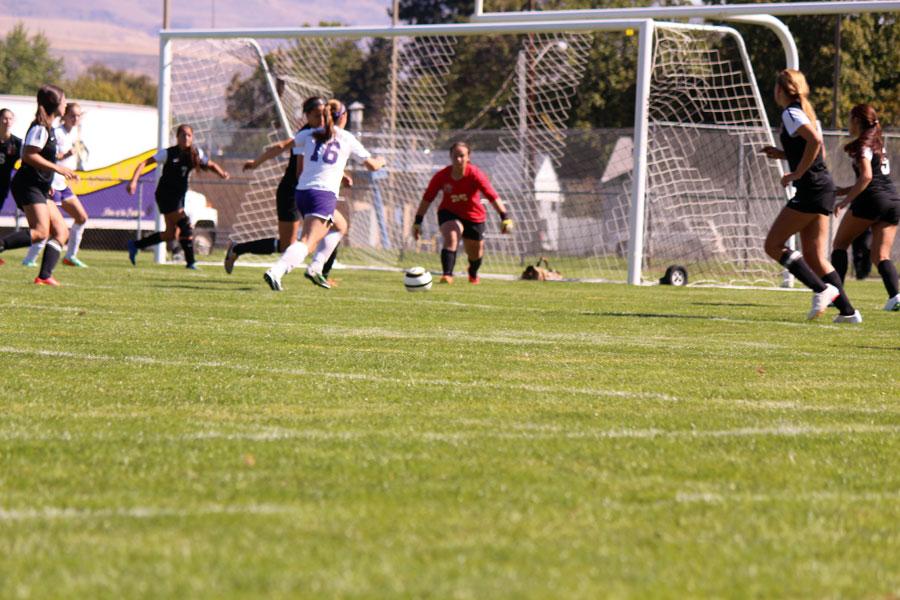 Senior Katie Michkiosky goes in for a goal during the soccer game against Archbishop Murphy on Saturday.
