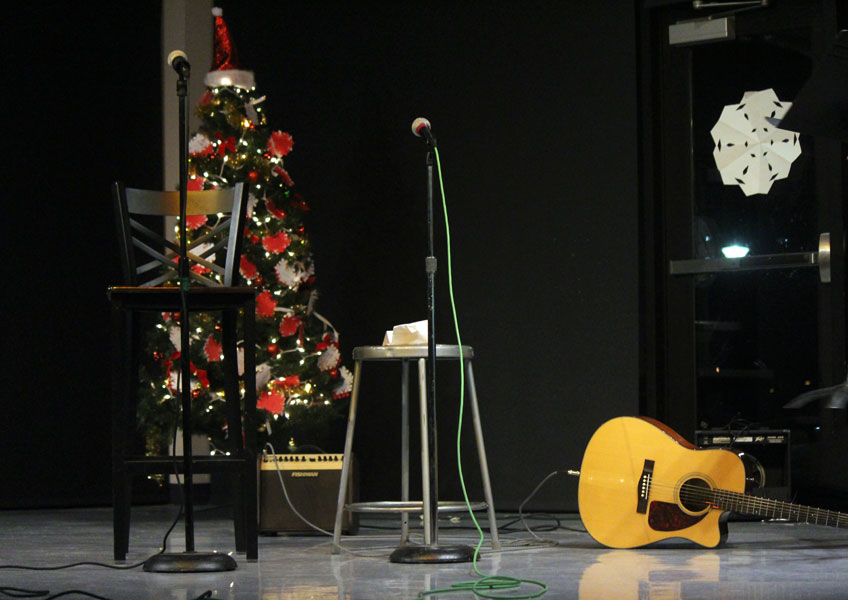The stage awaits performers at the ASB Cocoa Cafe event Wednesday night. It has become an annual event during the winter. 