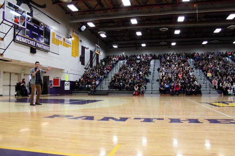 Guest speaker Houston Kraft spread the message of unconditional love to Wenatchee High School students March 23.