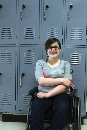 Freshman Peyton Blakney uses a wheelchair to get around the busy halls of Wenatchee High School.