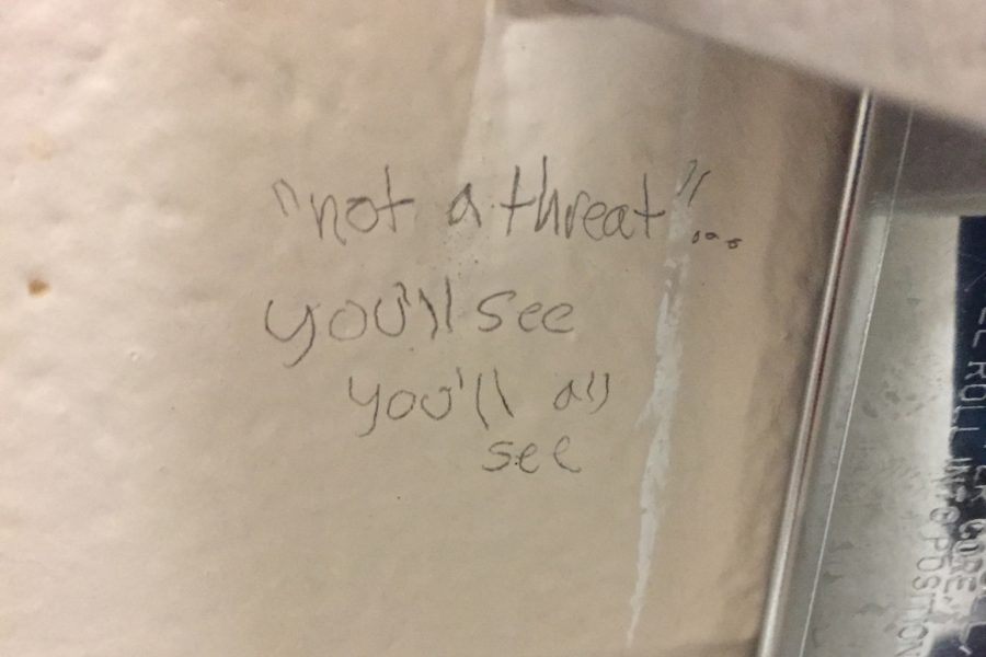 The second of two graffiti messages left in a Wenatchee High School girls restroom. (Photo provided by Alexis Lovitt). 