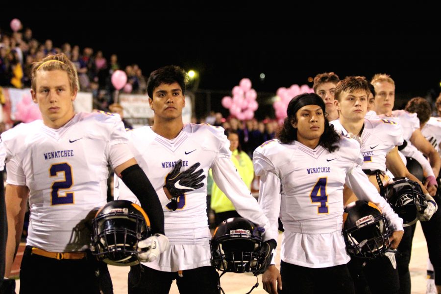 Seniors Blake Schneider (2) Marcus Garcia (3) and Tony Esquivel (4) stay focused before the contest.