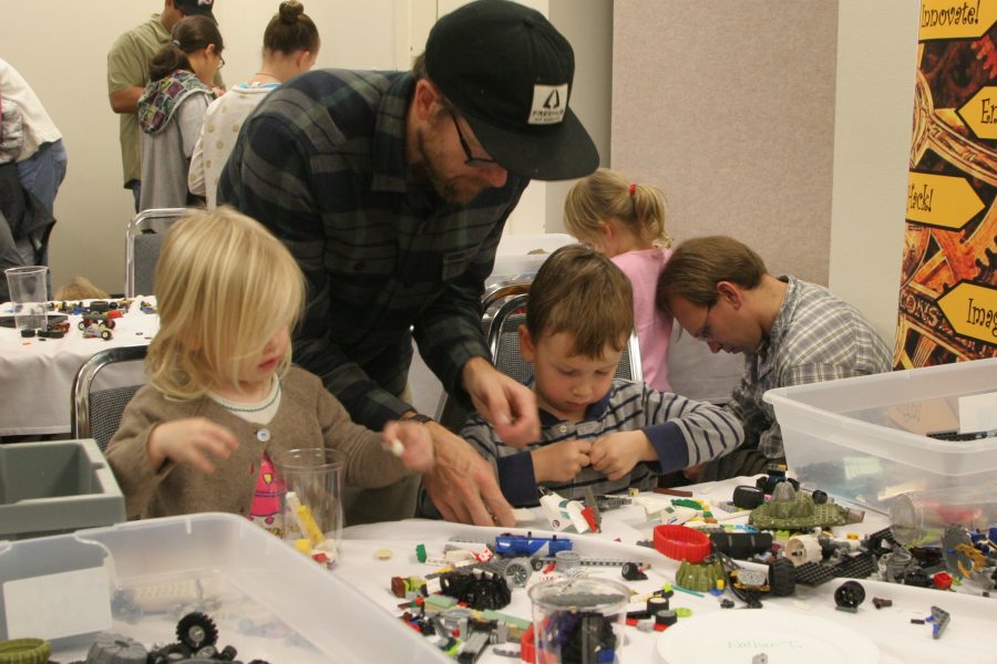 Kids utilize their own creativity by  constructing inventions made of Legos. 